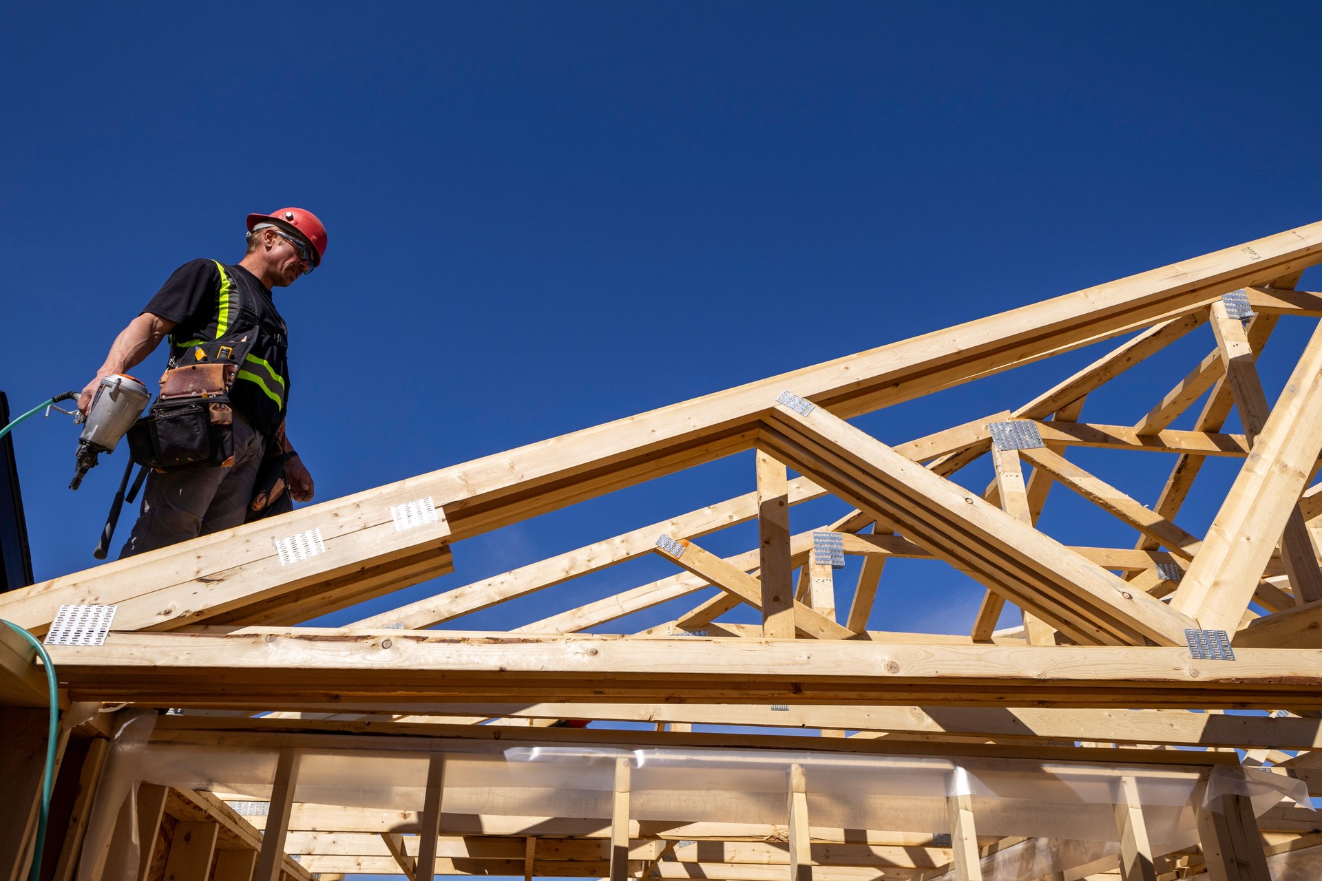 Construction worker frames new home