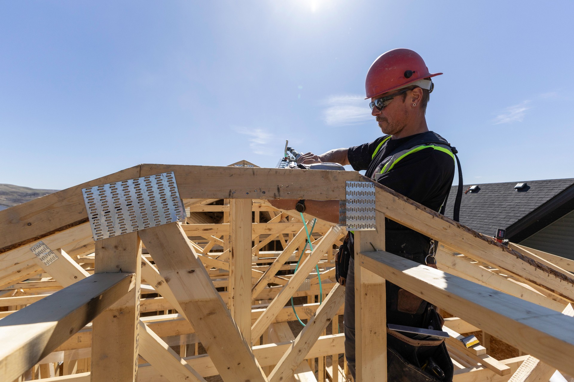 Construction worker frames new home